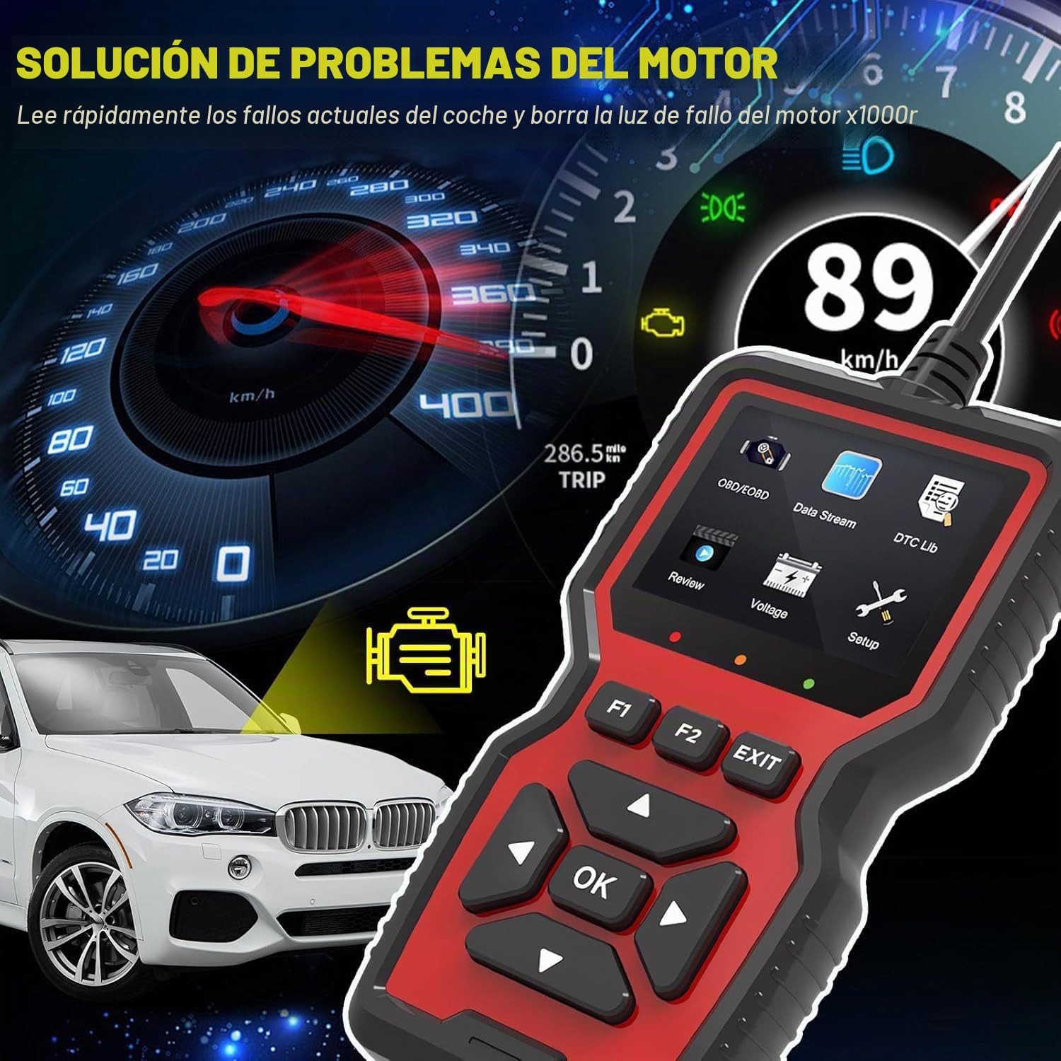 Dispositivo de diagnóstico OBD2, Lector de Errores con Todas Las Funciones OBDII, Universal para Camiones y Coches, 10 Idiomas para después de 2000 Todos los vehículos, Lector de código de Error