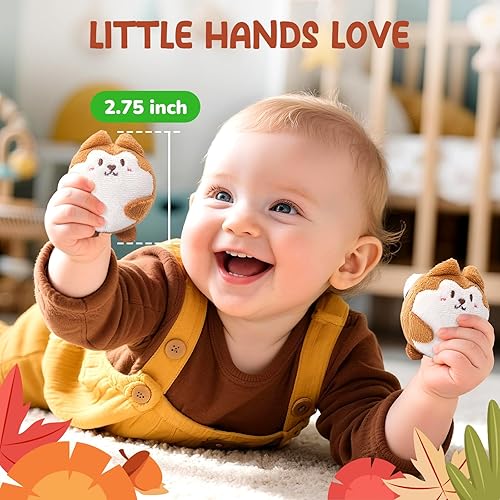 Miniatura 6 de JoyCat Juguetes para bebés de 6 a 12 meses  Casa de árbol suave para bebé con 5 ardillas sensoriales  Sonajero, papel arrugado, chirriante, espejo,