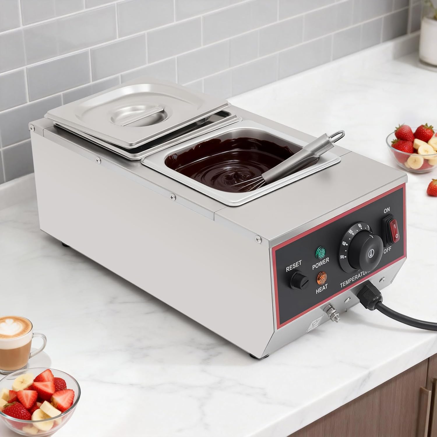 2 Tanks Commercial Chocolate Melting Machine 800W 17.64lbs Stainless Steel Electric Chocolate Tempering Machine Chocolate Warmer Melting Pot w/ 86-185℉ Temp Control for Butter Cheese Cream
