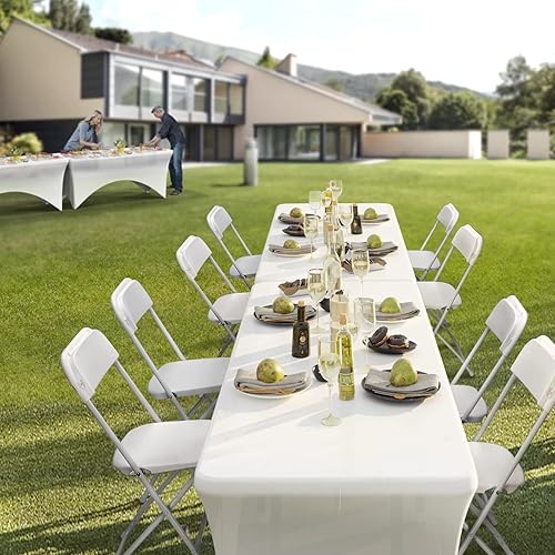 Miniatura 9 de Bonnlo Juego de 10 sillas plegables, asiento resistente de plástico blanco con marco de metal, perfecto para fiestas, eventos, bodas, cumpleaños,