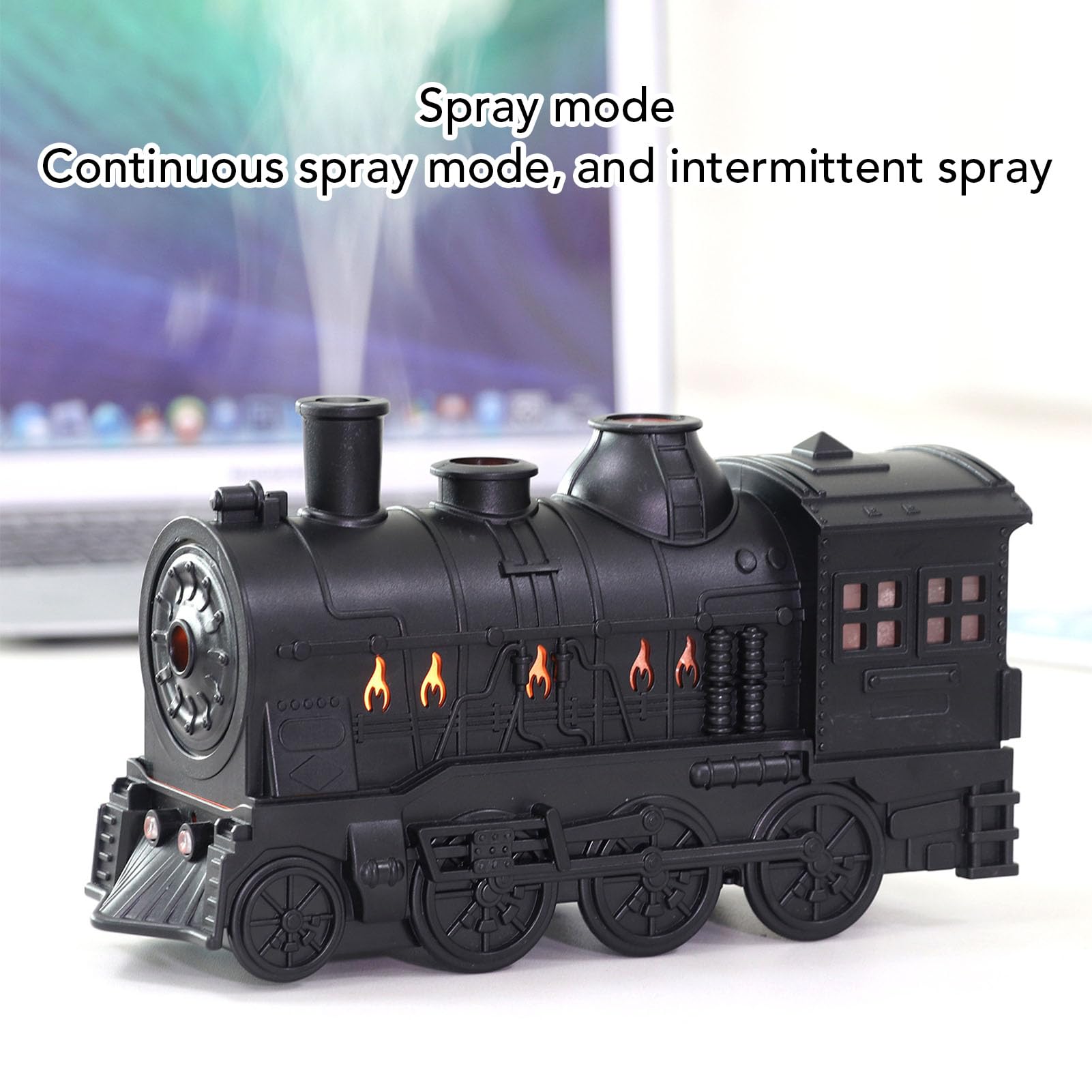 Hidyliu Umidificatore a Forma di Treno, Umidificatore a Nebbia Fredda con Diffusore di Oli Essenziali e Luce Notturna, per Camera da Letto, Ufficio Domestico