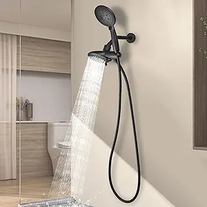 Cobbe Dual Handheld Shower Head Combo, Powerful Water-Saving Shower System 2 in 1 High Pressure Rainfall Shower Combo 48-Setting 3-Way Water Diverter with Anti-Swivel Lock Nut, 6 Spray Mode