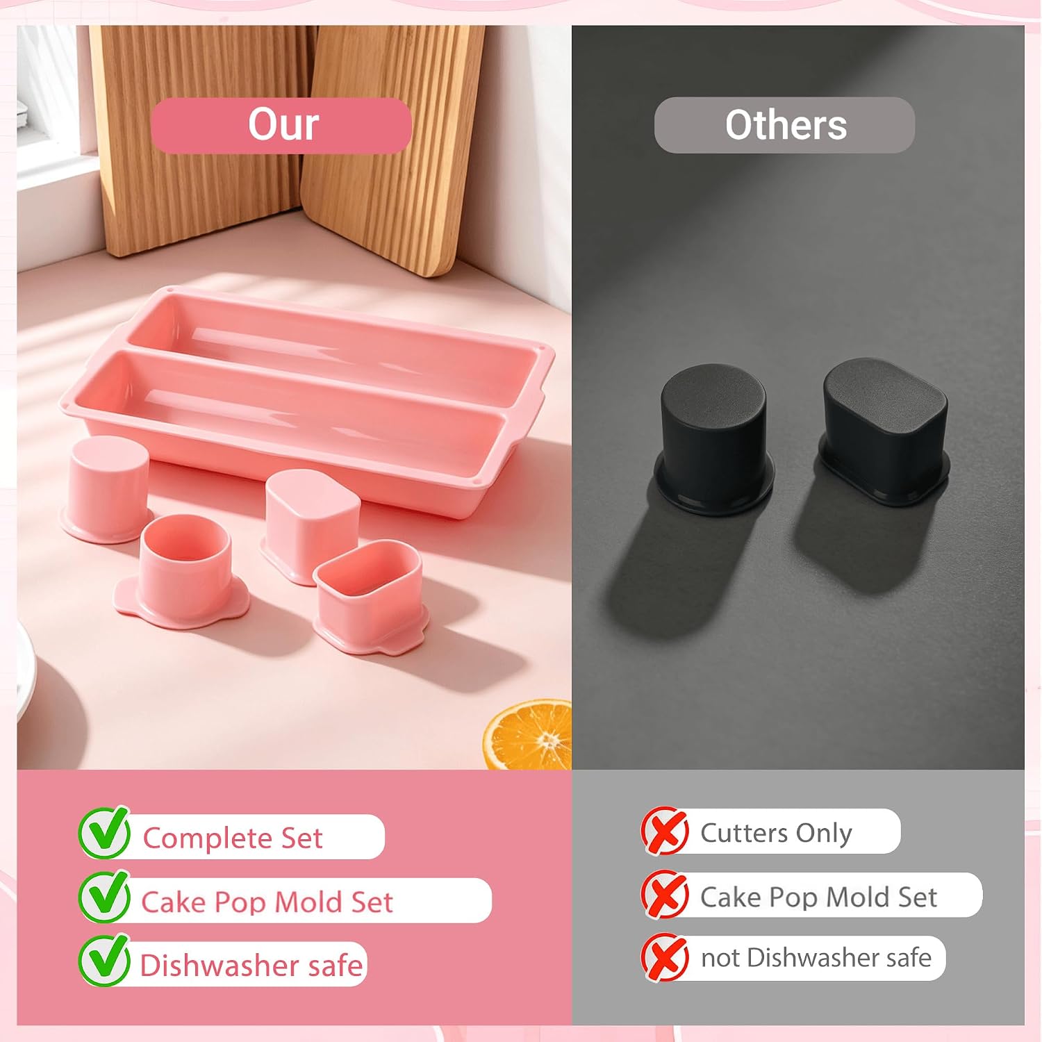 Cake Pop Cutter and Cakesicle Mold Set with Sticks, Tray, Stand, Bags,Pink