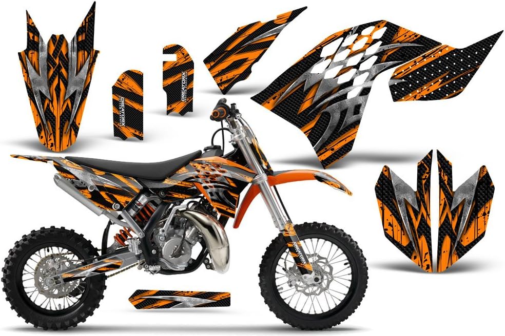CreatorX Graphics Kit Decals Stickers for Graphics for KTM SX65 SX 65 2009-2014 Graphics Bolt Thrower Orange Incl. Number Plate Graphics