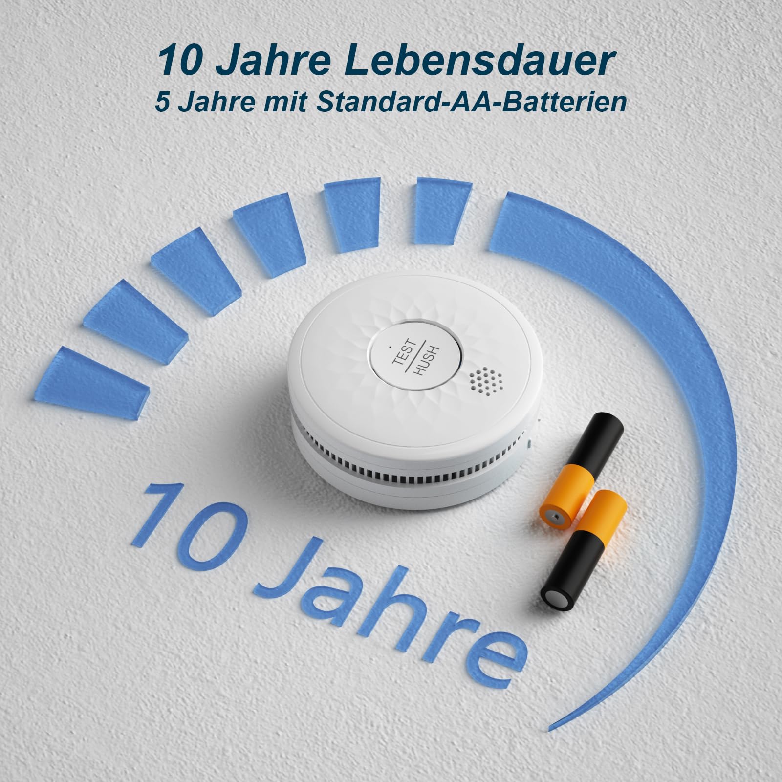 Rauchmelder 10 Jahre Lebensdauer, 5 Jahre Batterie（AA）, ohne Blinkende LED Feuermelder DIN EN 14604 TUV Zertifiziert 5er-Pack