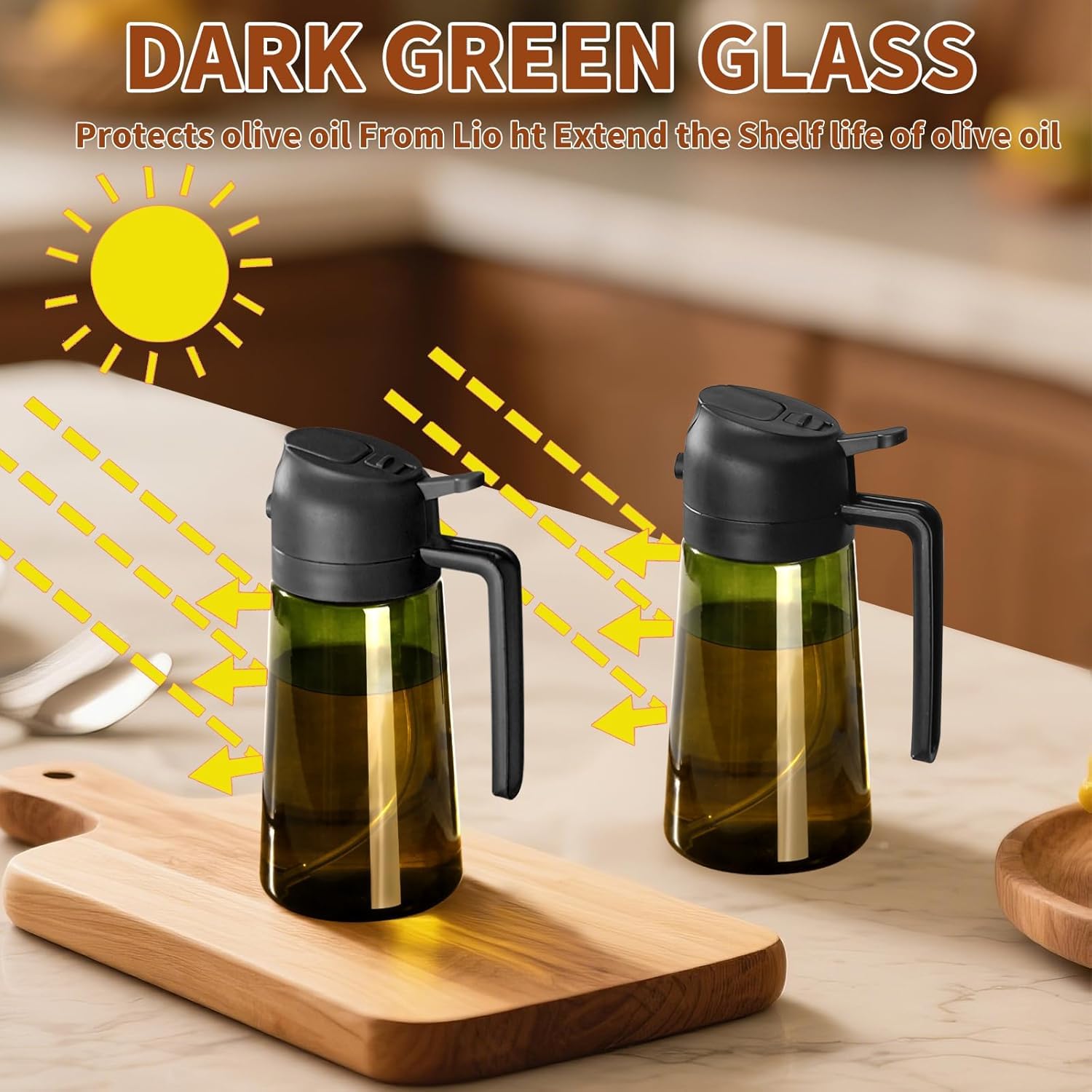 SWEET VIEW Aceitera Spray Pulverizador y Dispensador Aceite, vertedor de aceite de vidrio a prueba de luz de 470 ml para cocina, freidora de aire, cocina, ensalada y barbacoa