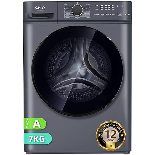 Chiq Lavadora 7Kg Cw07123863Ax Carga Frontal - Clase A, Motor Inverter,Bldc 1200 Rpm, Vapor Y Lavado Rápido, 15 Programas, Diseño Compacto (60X46,5X84Cm) - Gris Moderno