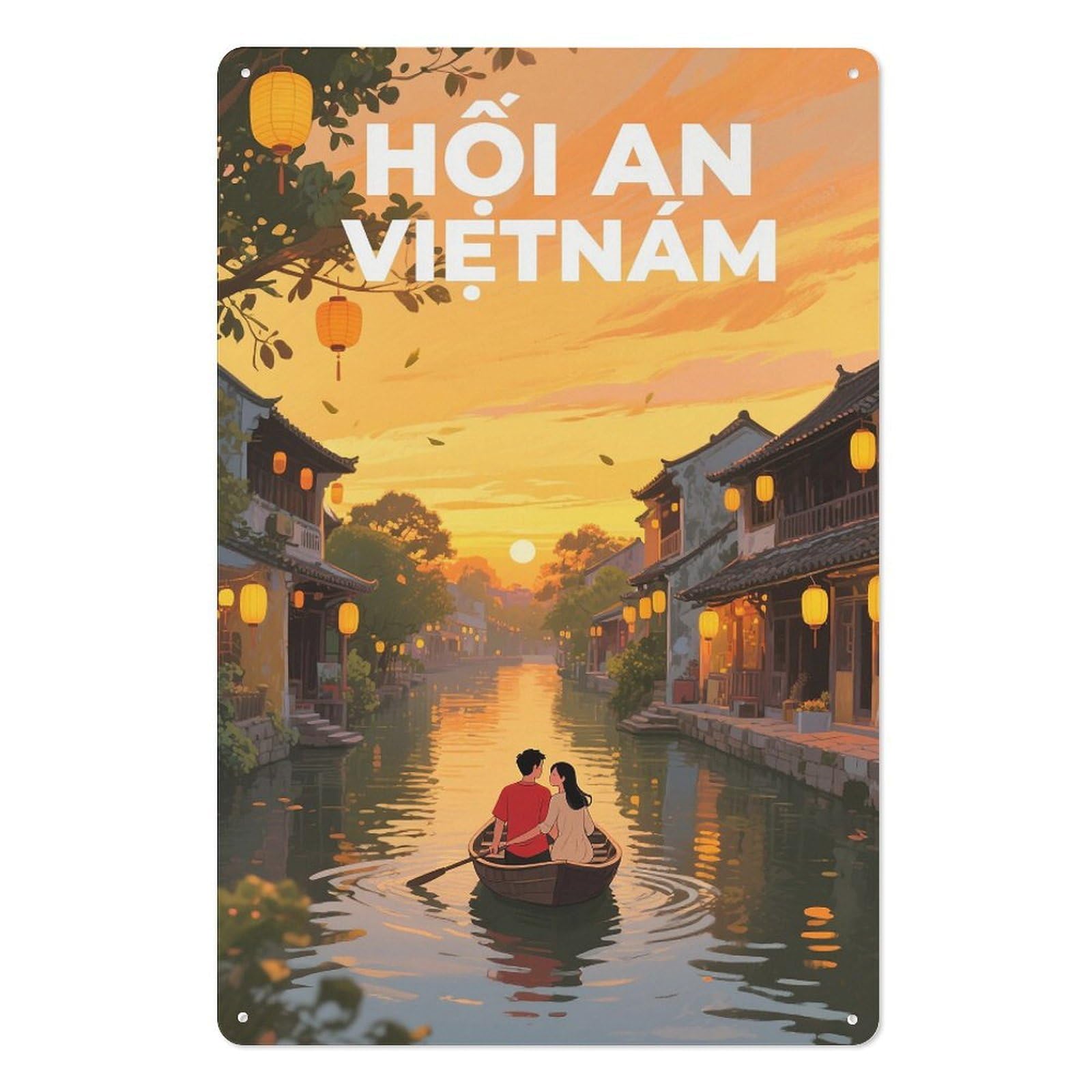 Hoi Vietnam Retro Design Tin Paintings Vintage Tin Sign 08x12inch(20x30cm) Wall Art for Home Office Bedroom Living Room Cafes Wall Decor
