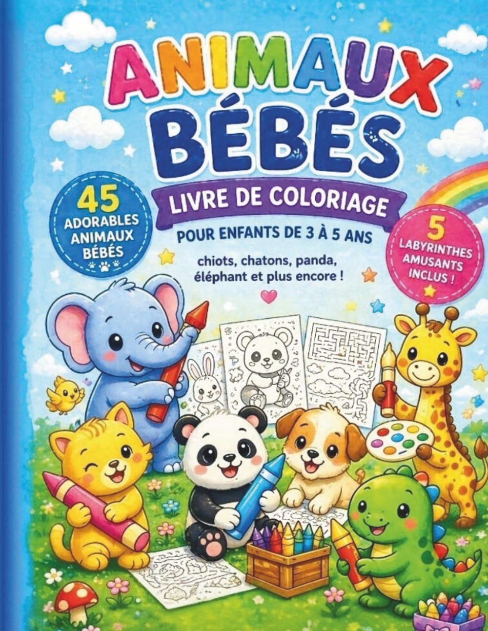 Animaux Bébés – Livre de Coloriage pour Enfants de 3 à 5 Ans: 45 adorables animaux bébés à colorier – chiots, chatons, panda, éléphant et plus | Avec ... de coloriage (Colorie avec Fantaisie)