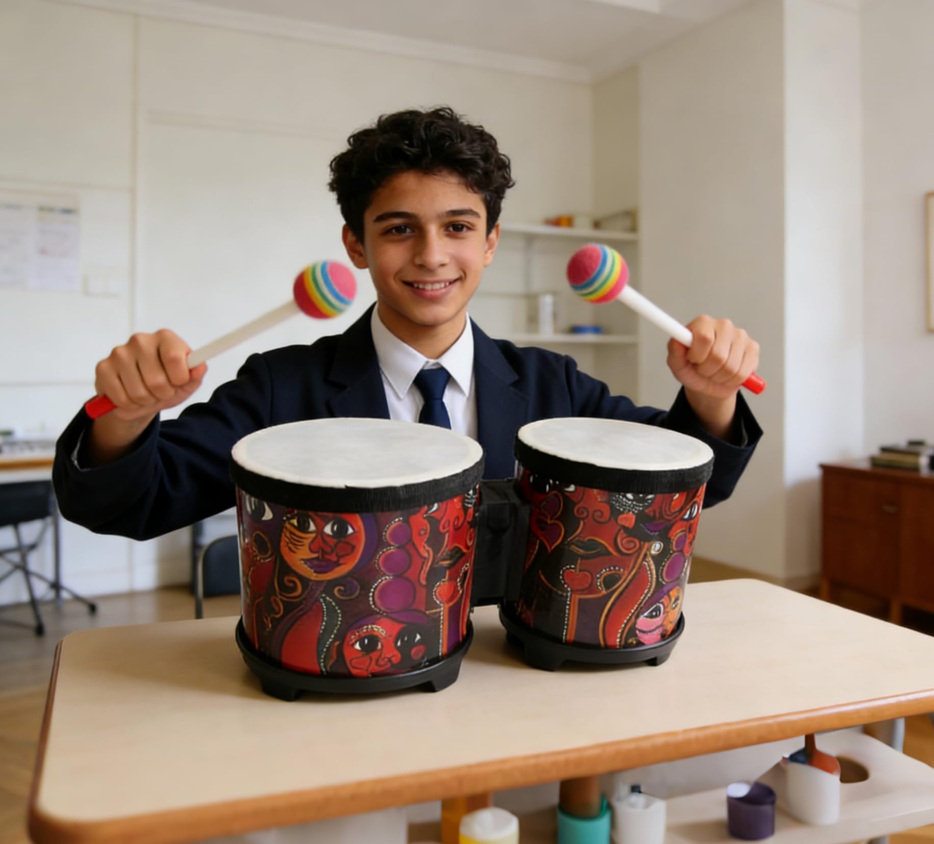 Vaguelly Bongo educativo per bambini con bacchette, strumento a percussione manuale da 30,5 cm, per apprendimento musicale e feste