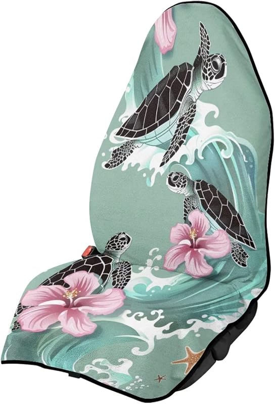 Capa Protetora para Banco Dianteiro Baxinh com Estampa de Tartaruga-Marinha e Hibisco, Impermeável e Antiderrapante, 141 x 57 cm