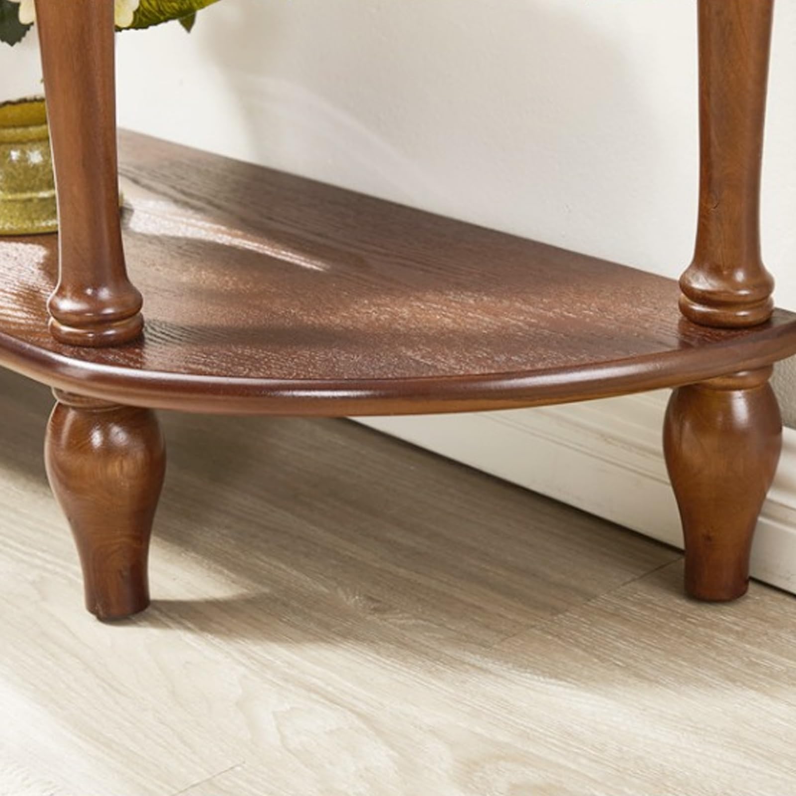 Mesa consola de media luna de madera maciza, mesa de entrada con cajón de almacenamiento, mesa de sofá semicircular para decoración de pasillo y entrada
