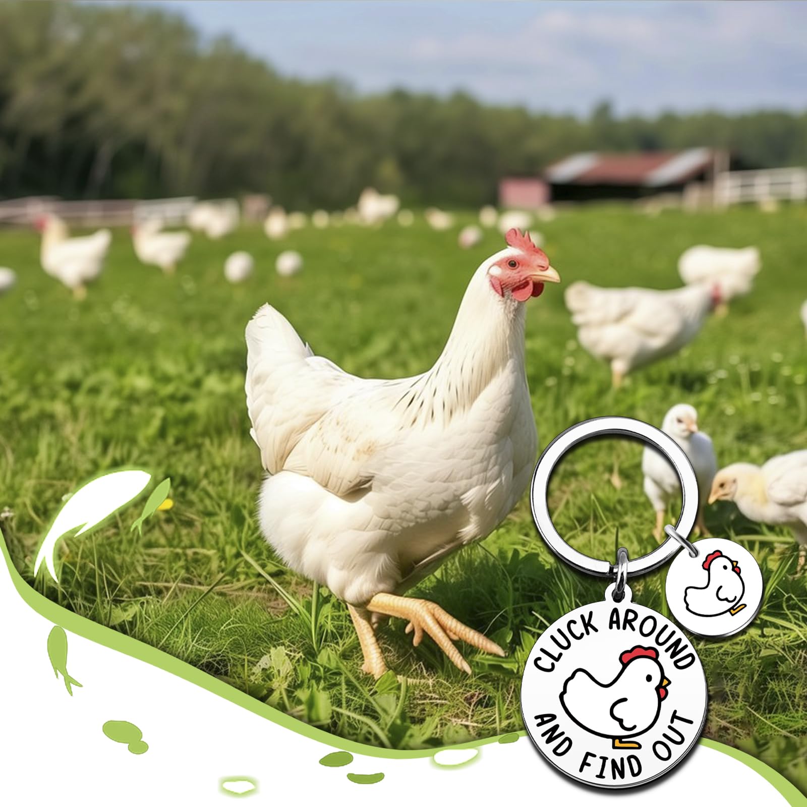 Chicken Keychain for Chickens Lovers Chicken Gifts for Women Men Unique Chickens Stuff Cluck Around and Find Out Sign