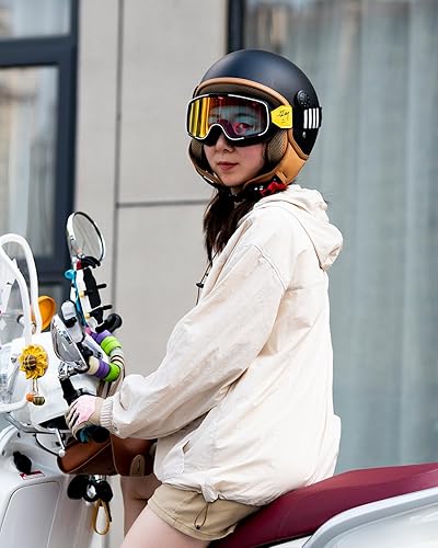 Miniatura 8 de ILM Casco de motocicleta de cara abierta 34 para mujeres y hombres, casco retro para ciclomotor, scooter, crucero, casco vintage, medio casco DOT