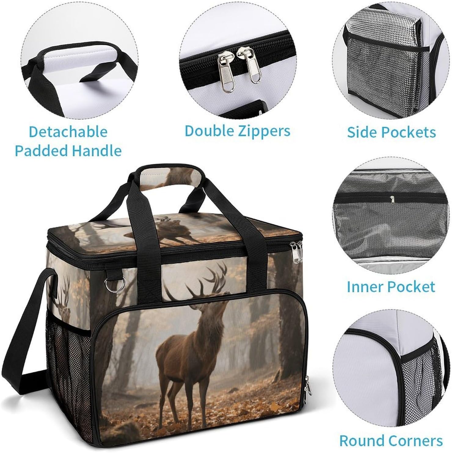 Insulated Picnic Backpack Tote Bag, Large Capacity 30L Rustic Deer Cooler Bag Leakproof Beach Bags Portable Lunch Box Waterproof Picnic Basket for Beach Camping BBQ