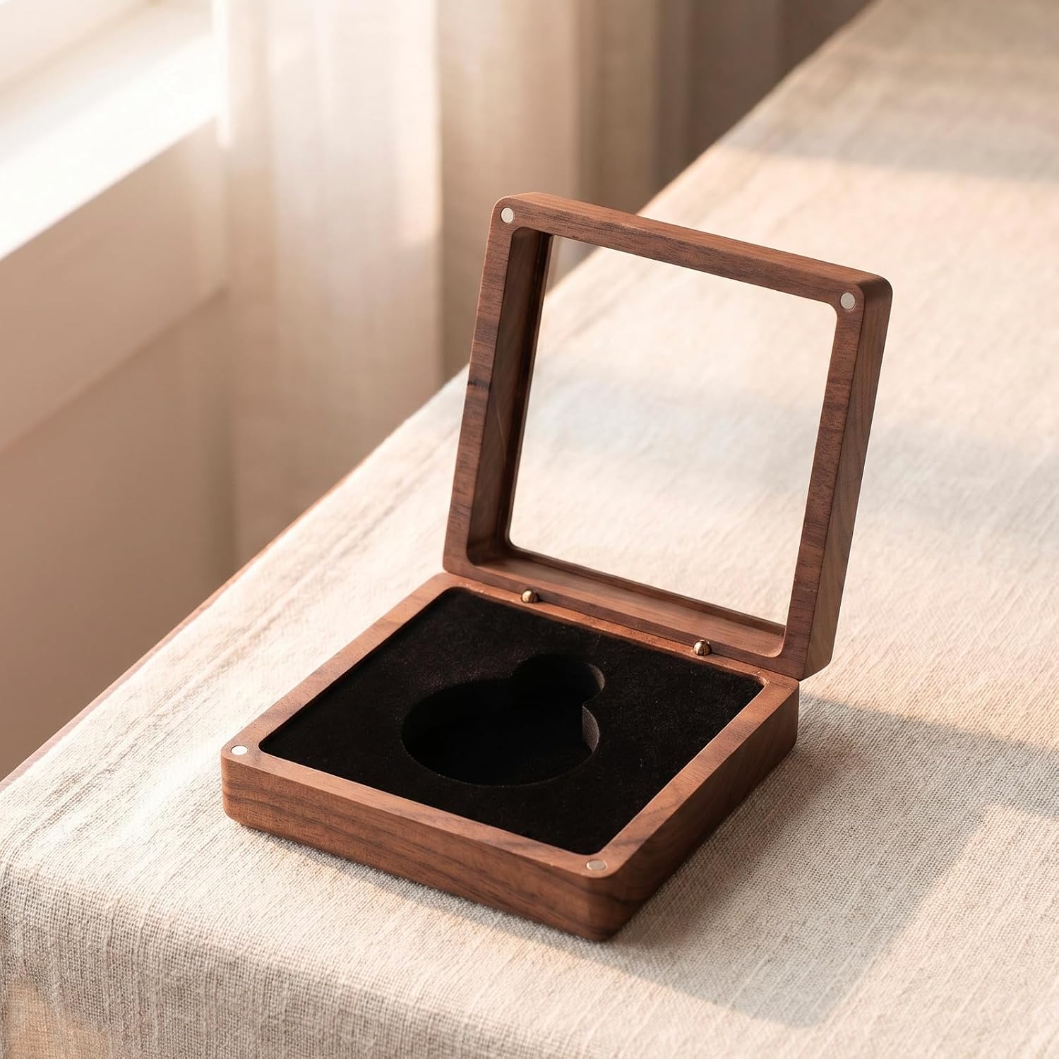 Walnut Wood Pocket Watch Display Case with Dust Cover and Display Window Single Watch Storage Box Organizer for Travel and Office for Collectors and Women