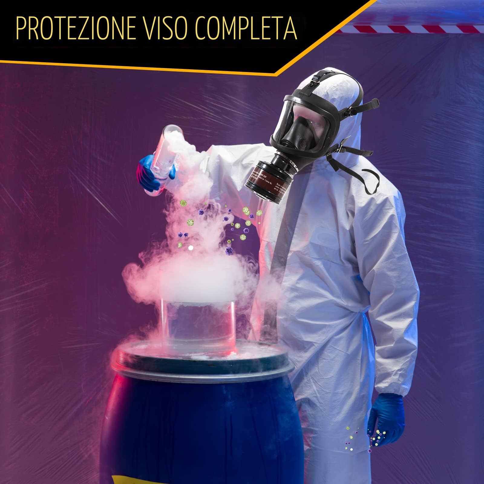 Maschera antigas chimica, maschera respiratoria integrale con filtro a carbone attivo da 40 mm per polvere, gas, vapori, sostanze chimiche, resina, levigatura, spruzzatura, lavori di costruzione