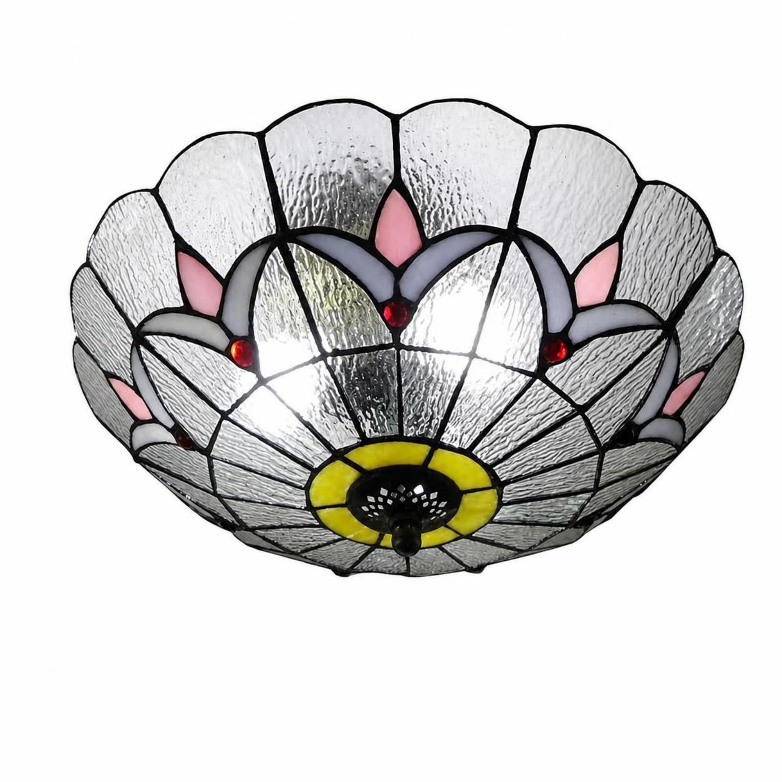 LOVIVER Flach Buntglas Deckenleuchte | Handgefertigter Glasschirm, Buntglas Deckenlampe, Vintage, Deckenleuchte mit rundem Buntglasschirm, für Wohnzimmer, Flur, Transparent
