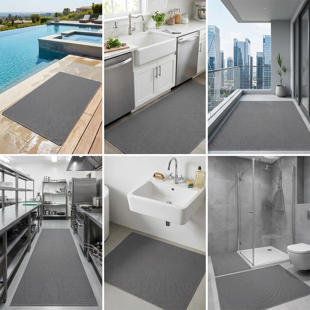 GL Non Slip Drainage Mats PVC Pool Floor Mat 0.23'' Thick Outdoor Indoor Parking Space Mat for Bathroom Garage Basement Backyard Commercial Kitchen (Gray, 3FTX10FT) — Amazon image 9