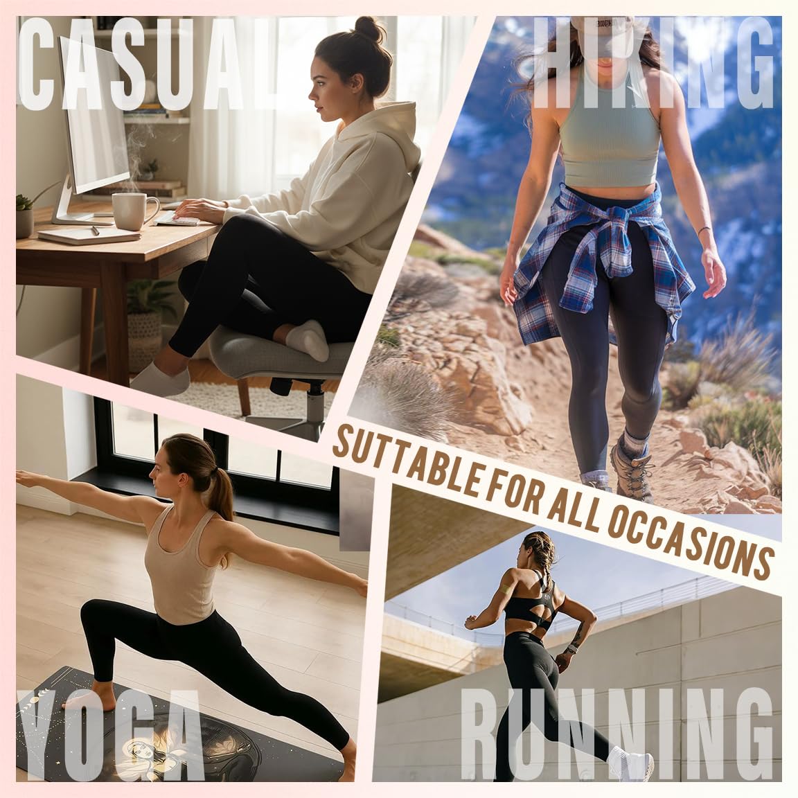 High Waisted Leggings for Women-Womens Black Seamless Workout Leggings Running Tummy Control Yoga Pants(L-XL)