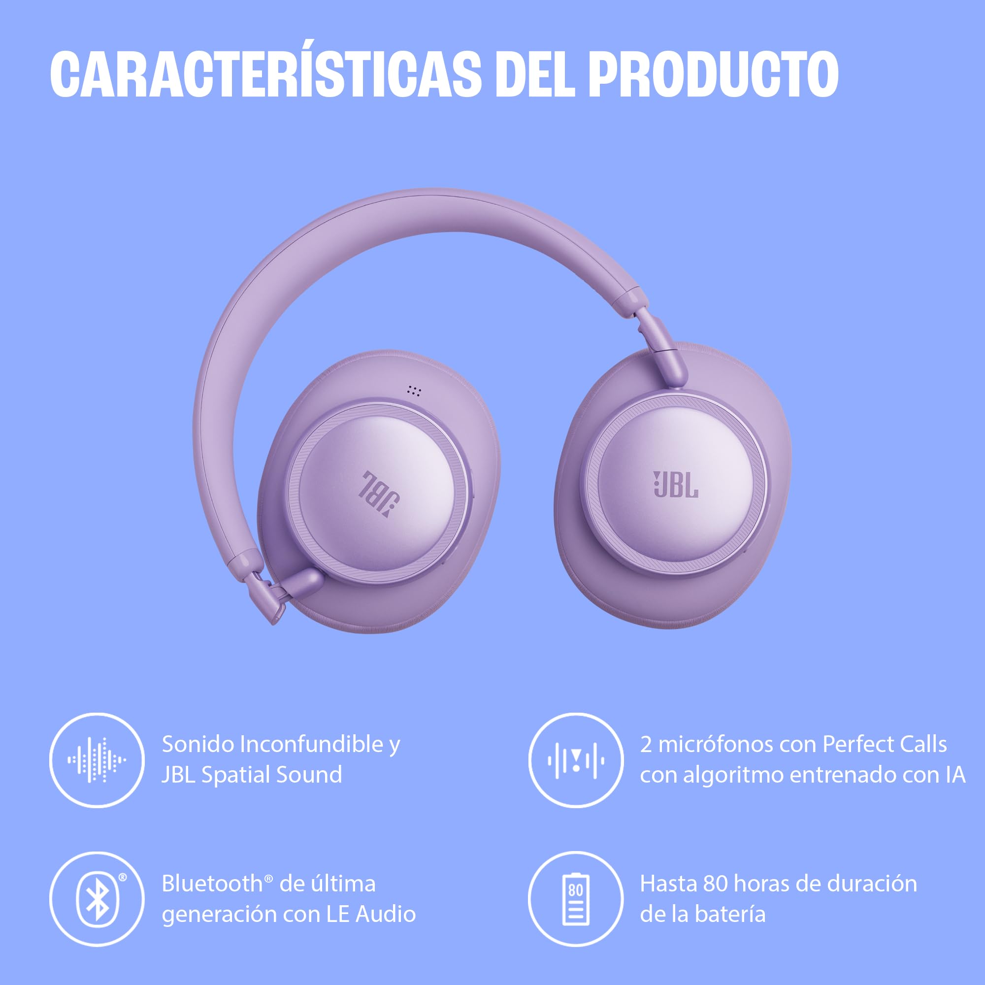 JBL Live 780NC, Auriculares Over-Ear Inalámbricos con Bluetooth, Negro | Spatial Sound, Hasta 80 Horas de Batería, Conexión Multipunto, Bluetooth 6.0, Personalizable con la Aplicación JBL Headphones