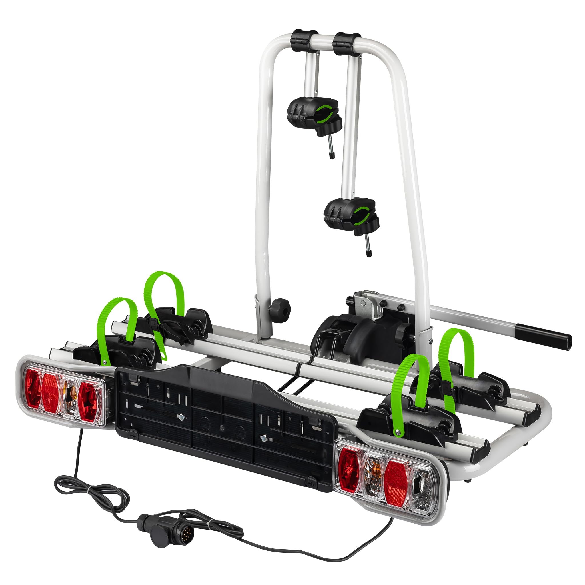 Wiltec Portabicicletas Trasero para 2 Bicicletas con Enganche de Bola y Acoplamiento de Remolque soporta hasta 60 kg Gancho de Bola de 2" Rueda Ø 22-29" Plegable e inclinable con protección antirrobo