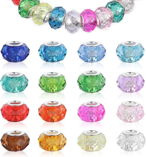 Grevosea 100 Pieces Murano Glass Beads, Large Hole European Craft Glass Beads Crystal Spacer Beads Mix Colors Charm Beads for Jewelry Making DIY Bracelet Necklace, 14x9mm