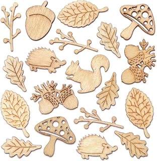 Baker Ross AR938 Autumn Themed Mini Wooden Shapes (Pack of 45) for Kids to Make and Decorate, Brown