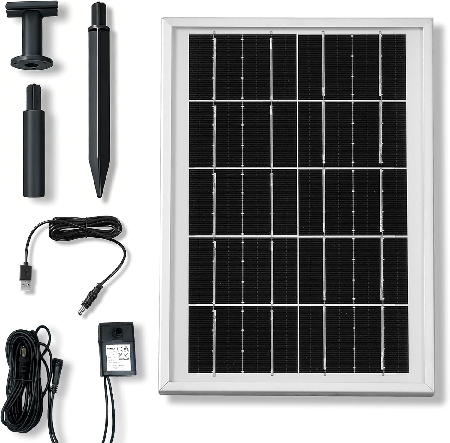 10W Solar Water Pump with 4000mAh Battery, 492LPH Flow & 1.24M Lift, Solar Fountain Pump with 5M Cable & Complete Accessories, for DIY Water Features