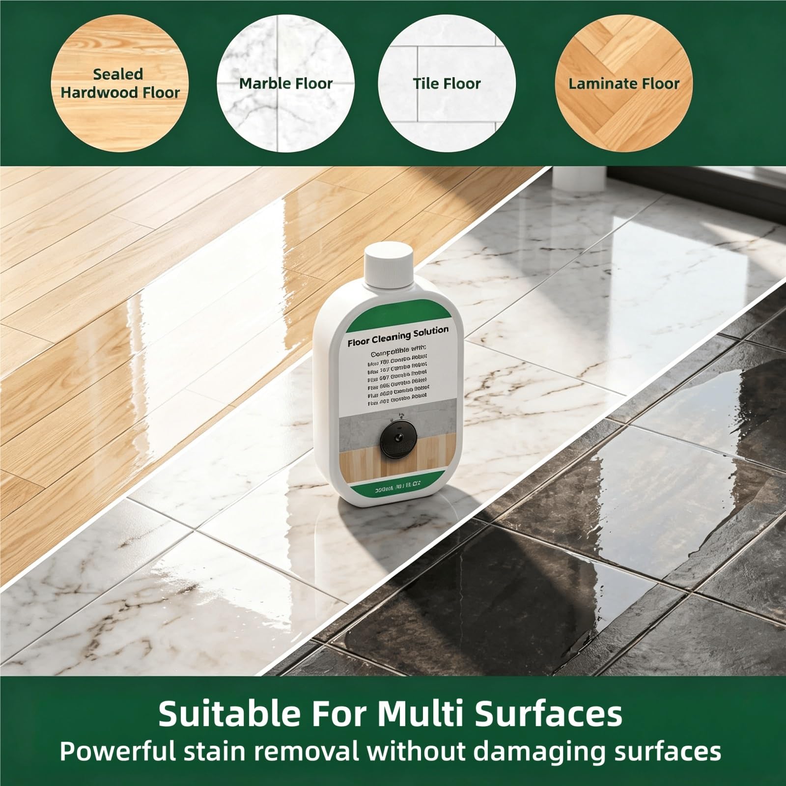 Líquido Limpiador Concentrado for Pisos, 300ml X 4, Fragancia Fresca, Baja Espuma Sin Residuos, Compatible con Roomba Max 707/705/Plus 405/505/507 Combo Robot