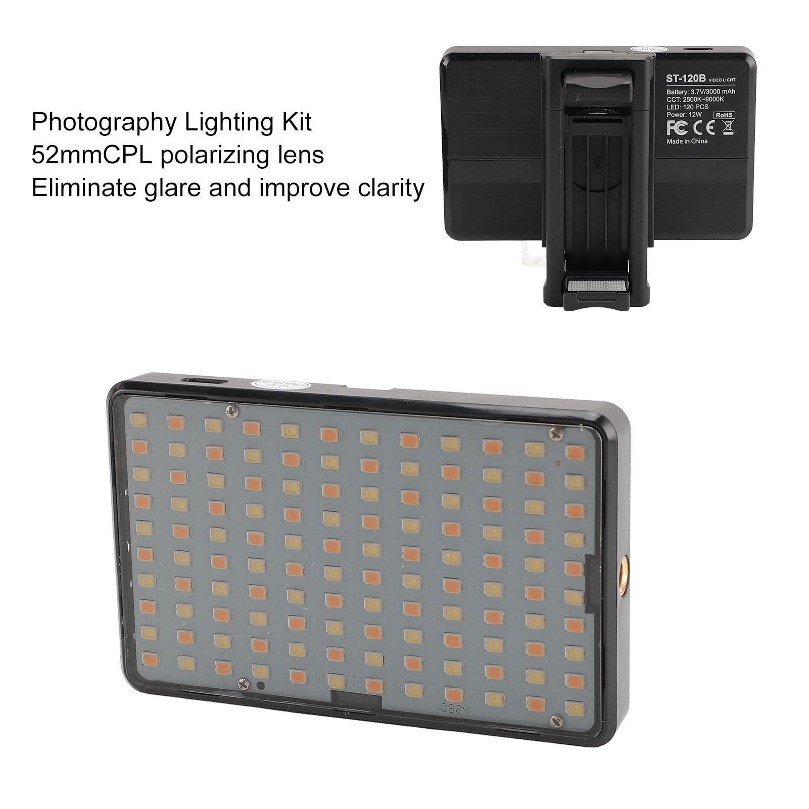 Pannello di Illuminazione Fotografica, Lente Polarizzante CPL 52 Mm, Luce di Riempimento di Foto di Viaggio per Smartphone, Design Compatto, 120 LED, Luce Che Migliora la Saturazione