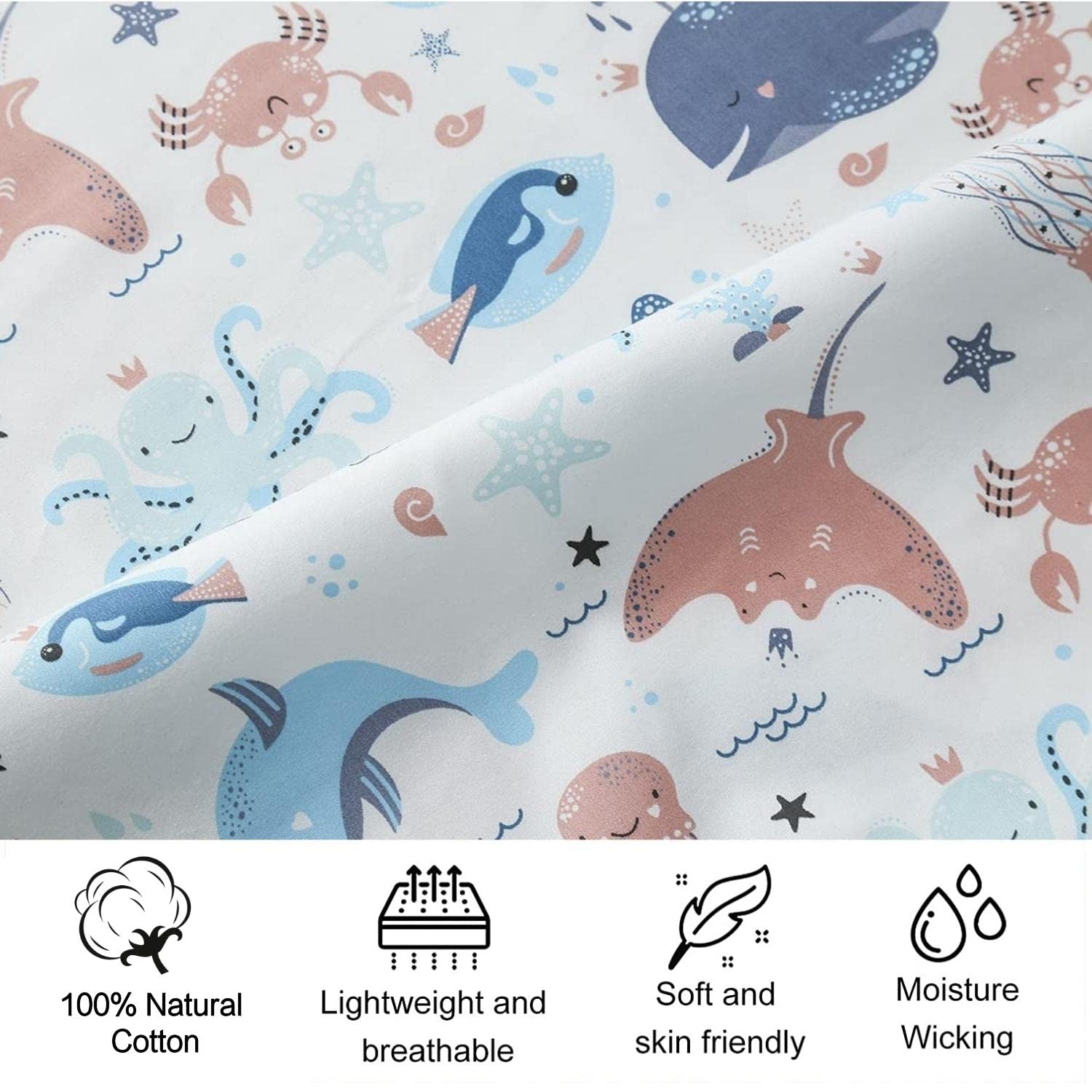 Cot Bed Sheets for Girl Boys, Seaworld, 120x60 - Image 4