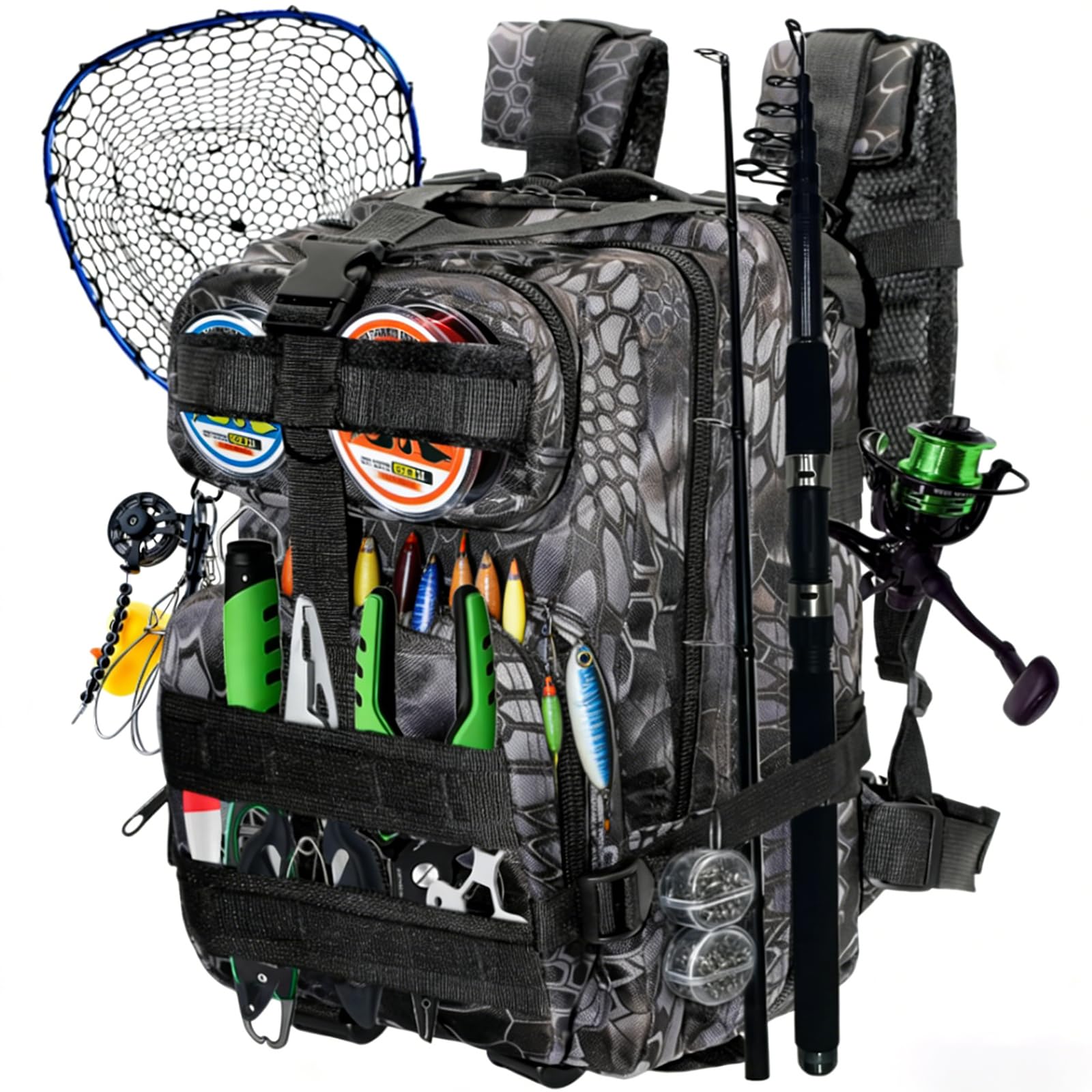 Lightweight Fishing Tackle Backpack Professional Water-Resistant All-in-One Rod Holder & Gear Storage