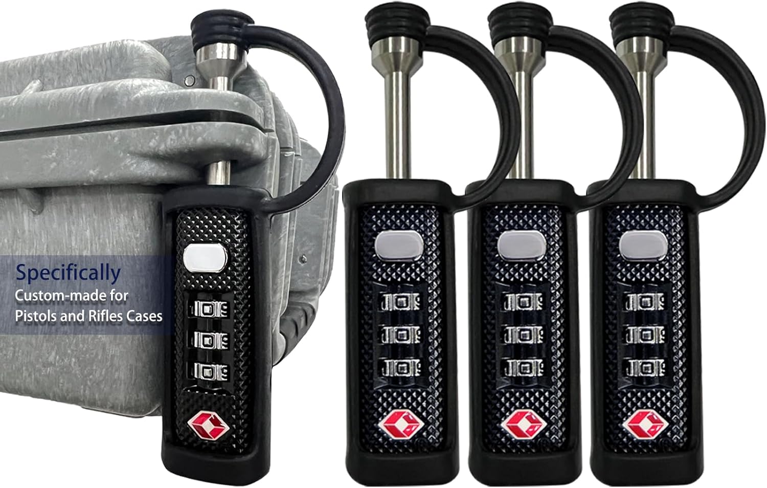 Gun Case Locks 4 Pack Hard Rifle Cases TSA Approved Firearm Travel Case Locks, Hard Pistol Travel Cases Lock Gun Carrying Cases Lock Padlocks Cut-Proof Cases for Rifles Revolvers (Black-4P-2 Upgraded)