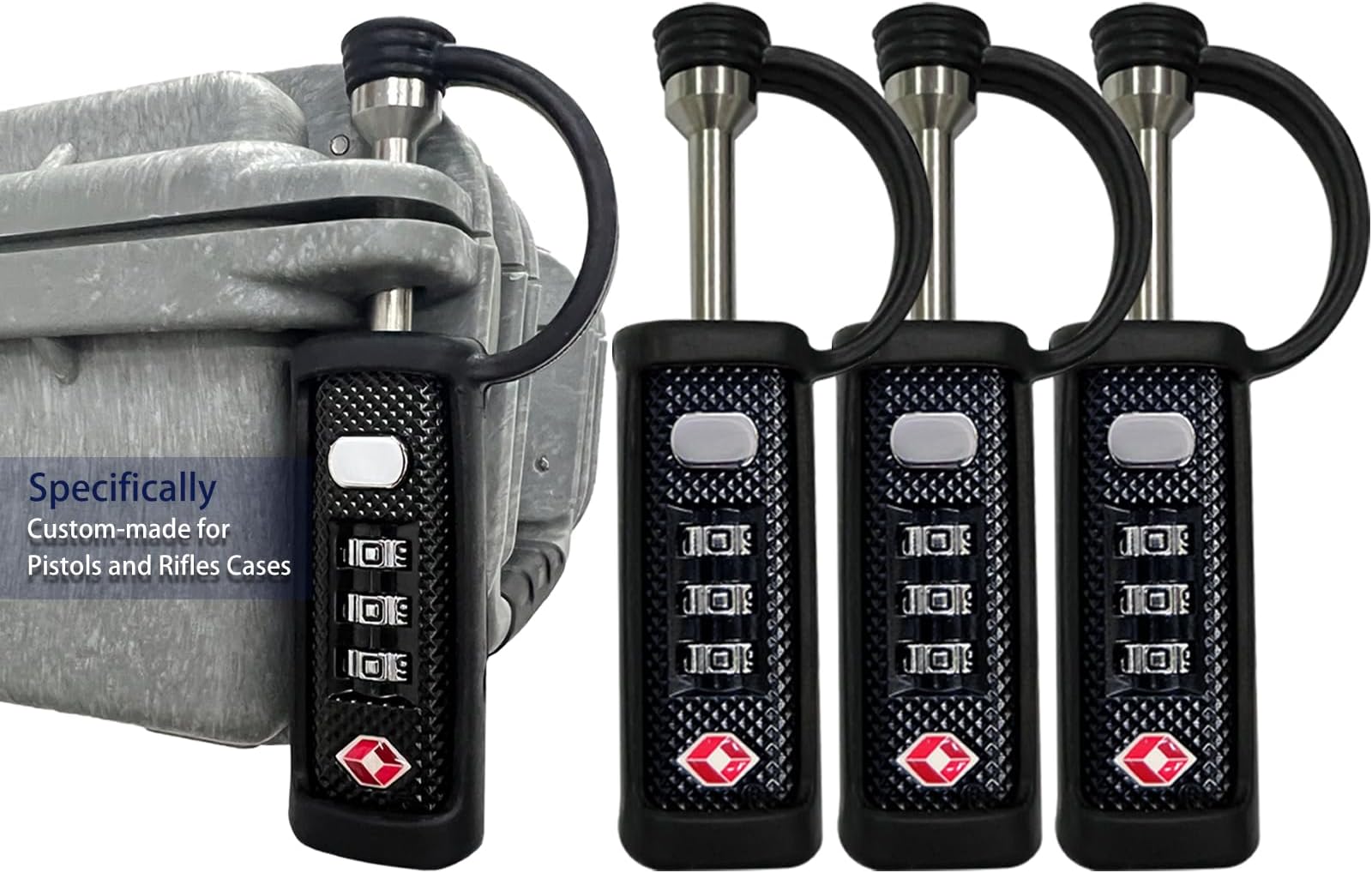 Gun Case Locks 4 Pack Hard Rifle Cases TSA Approved Firearm Travel Case Locks, Hard Pistol Travel Cases Lock Gun Carrying Cases Lock Padlocks Cut-Proof Cases for Rifles Revolvers (Black-4P-2 Upgraded)