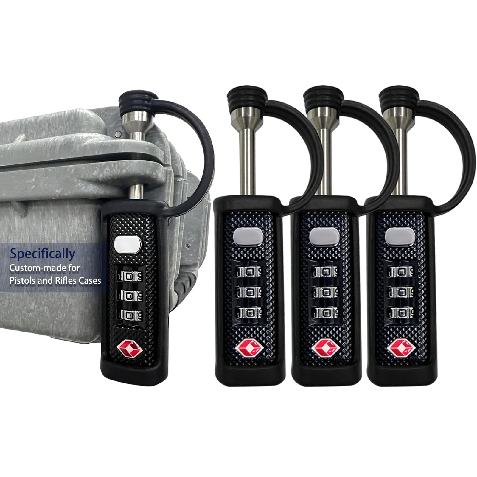 Gun Case Locks 4 Pack Hard Rifle Cases TSA Approved Firearm Travel Case Locks, Hard Pistol Travel Cases Lock Gun Carrying Cases Lock Padlocks Cut-Proof Cases for Rifles Revolvers (Black-4P-2 Upgraded)