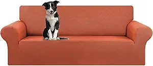KEKUOU Stretch Oversized Sofa Slipcover 1 Piece Couch Sofa Cover (94"-110") Furniture Protector 4 Seater Sofa with Elastic Bottom for Kids,Pet.Jacquard Checked Pattern Fabric(X Large,Pureed Pumpkin)
