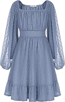GRACE KARIN Girls Ruffle Tiered Dress Long Sleeve Swiss Dot Flowy A-Line Dress 6-12Y