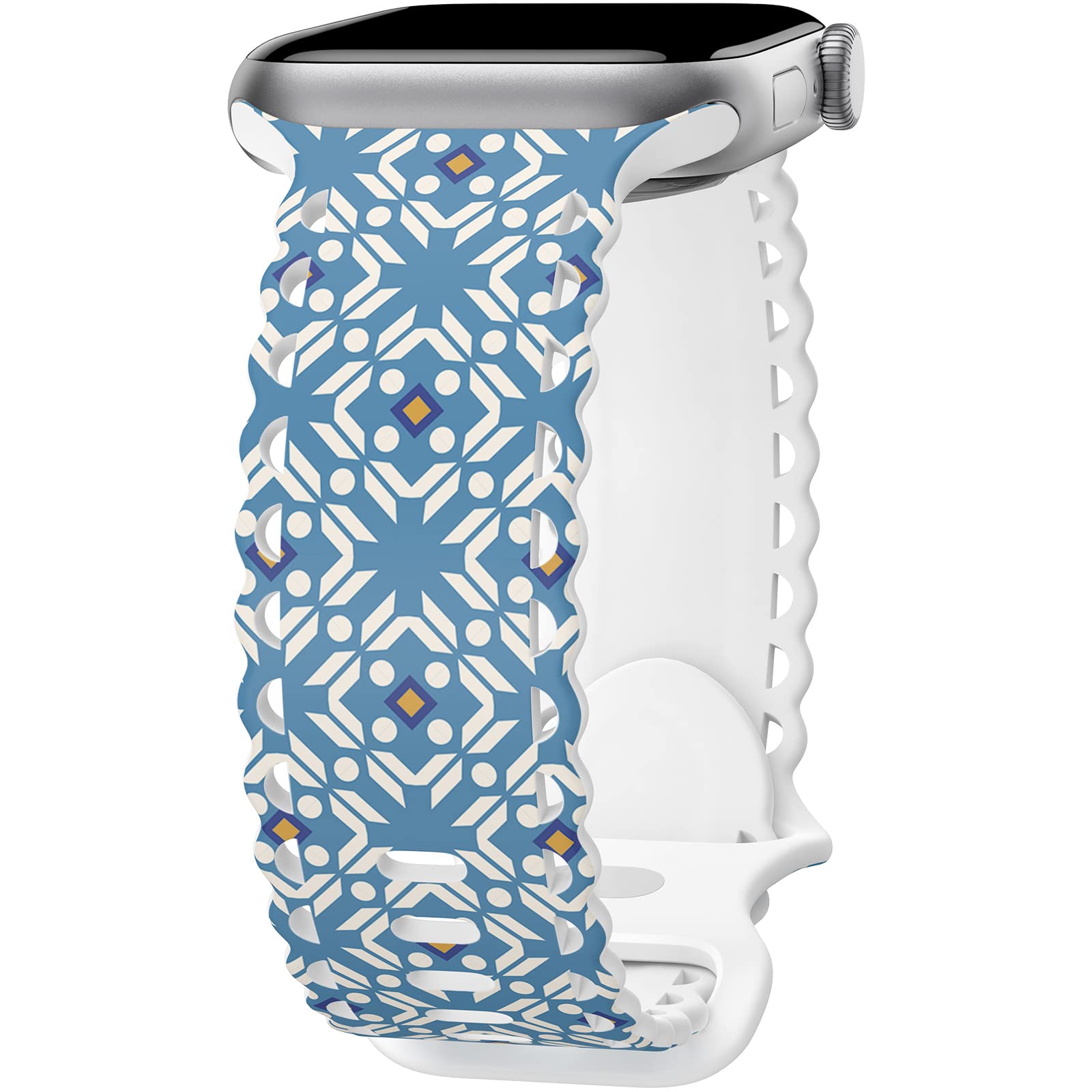 Compatible with Apple Watch Band 41mm 40mm 38mm 49mm 45mm 44mm 42mm Women, Victoria Print Lace Hollow-out Soft Silicone Sport Bands For iWatch Ultra SE Series 10 9 8 7 6 5 4 3 2, Vic-42
