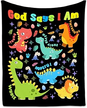 Dinosaur Blanket, Cozy Soft Throw Gifts for Teens Boys, 50x60 Inch Cute Flannel Blanket for Dinosaur Lovers, God Says I Am Throw Blankets for Bed Travel