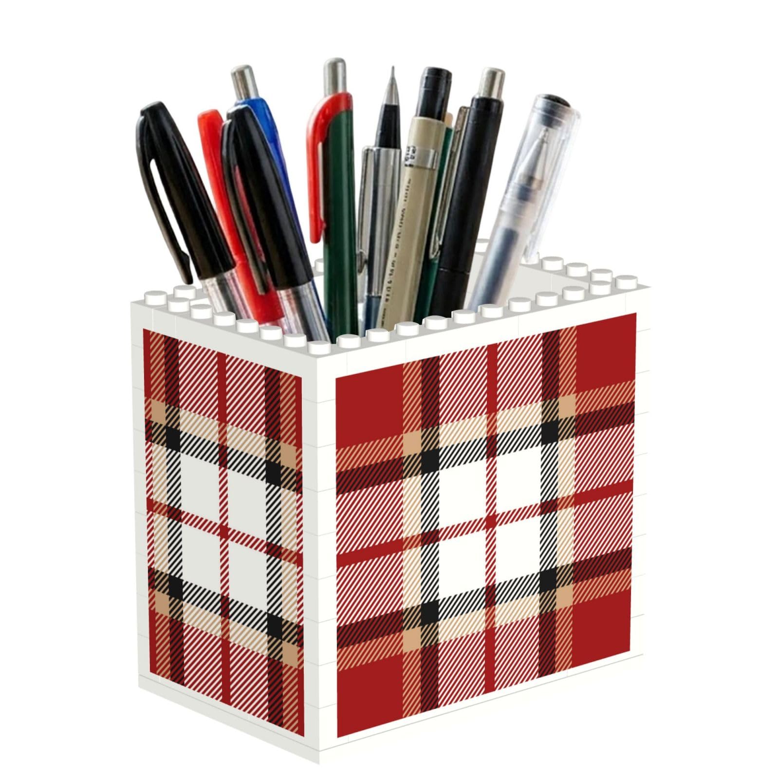 Poadnly Red Black White Tartan Plaid Scottish Checkered, Pen Pot Pencil Holder for Office Home School, Compact Desk Organiser for Office Stationery