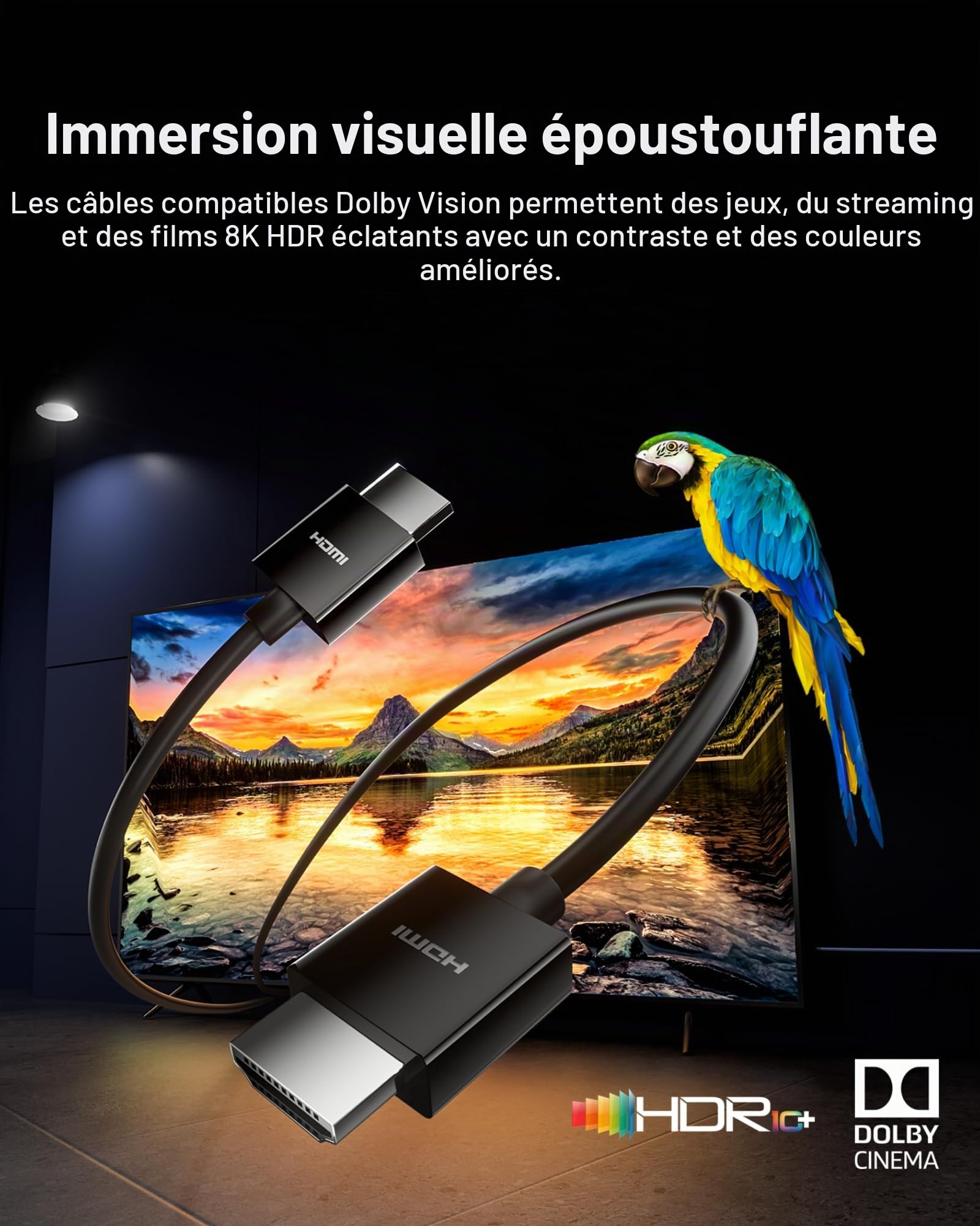 Belkin Câble HDMI 2.1 ultra haute vitesse premium, 4K / Dolby Vision HDR, idéal pour l'Apple TV, 2 m de long - Noir (Lot de 2)