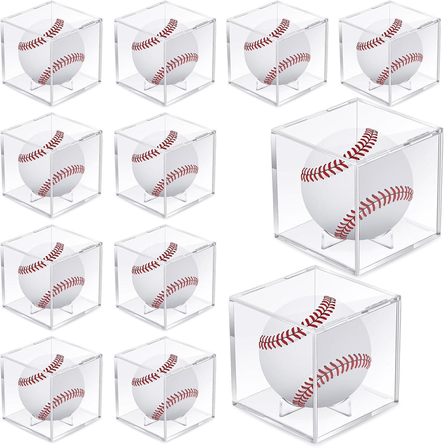 Chumia Baseball Display Cases for Balls, Acrylic Baseball Holder Clear UV Protected Cube Autograph Storage Box for Official Size Standing(12 Pack)