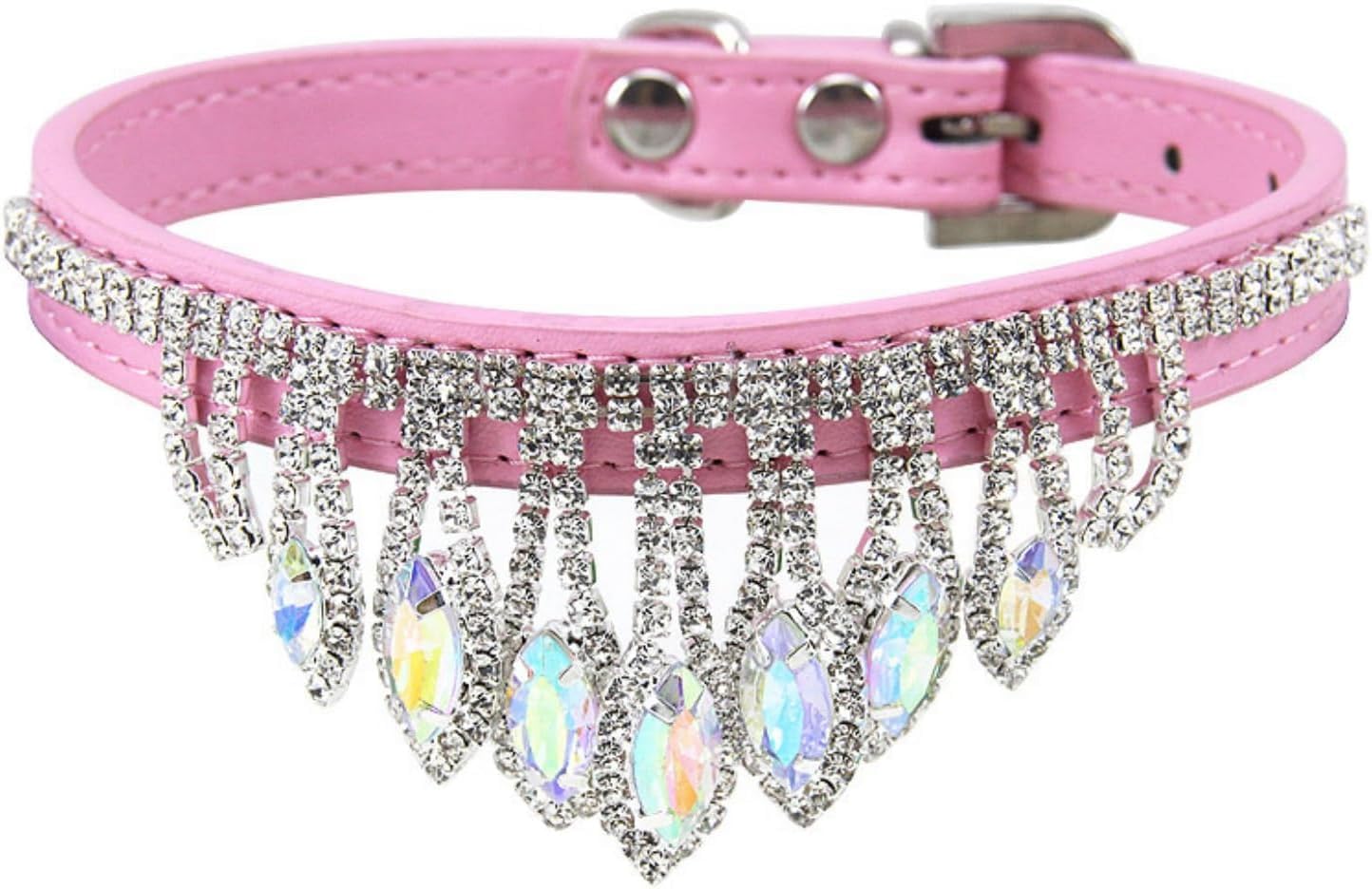 Verstellbares Halsband für Haustiere Haustierhalsband Mit Strasssteinen, Mehrfarbig, Mehrere Größen(Blue,XS)