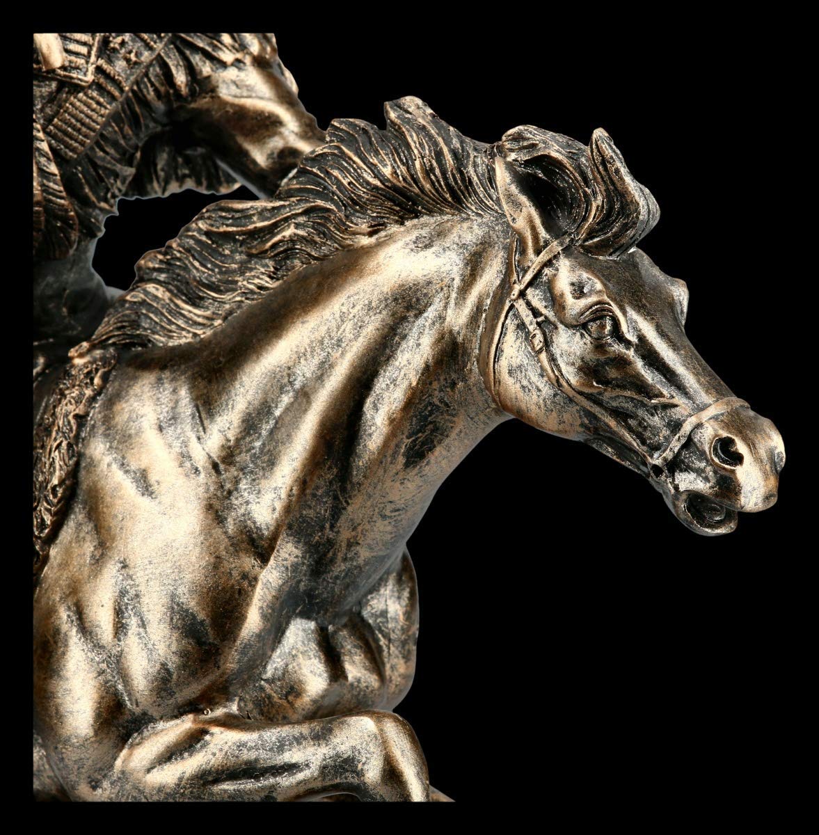 Figuren Shop GmbH Indianer Figur - Häuptling reitend mit Speer | Dekofigur, Dekoartikel, Westerndeko, Skulptur, Statue, Bronzeoptik, H 34 cm