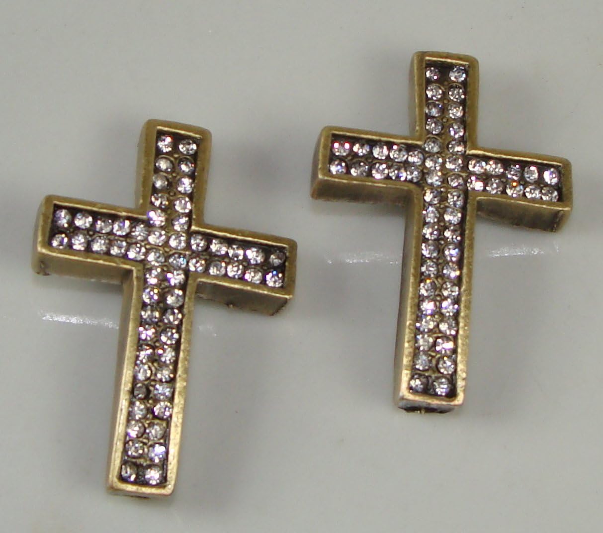 Sideways Cross Rhinestone Bronze with Crystal 2pc 26mmx40mm