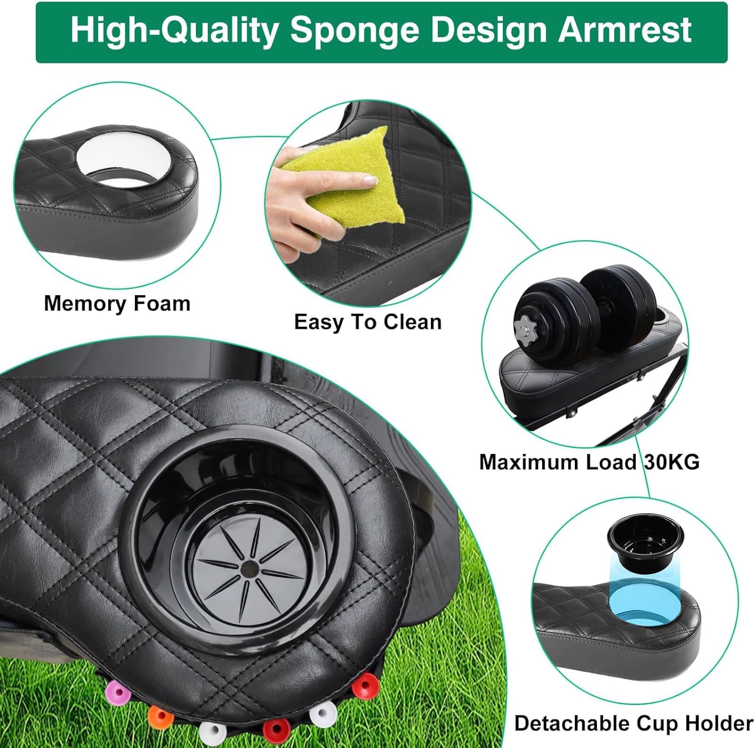 Golf Cart Diamond Armrest with Cup Holder for Rear Seat, Upgraded Stable Triangle Support Frame No Drilling for EZGO Club Car DS Precedent Yamaha Golf Carts Arm Rest with 1" Side Square Tube - Image 5