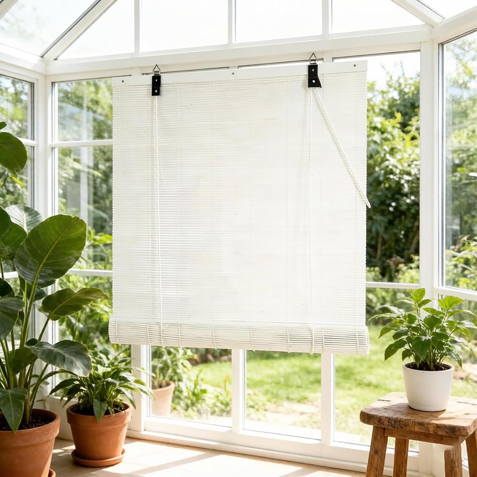 130x170cm Store en Bambou Blanc Tissé Mai