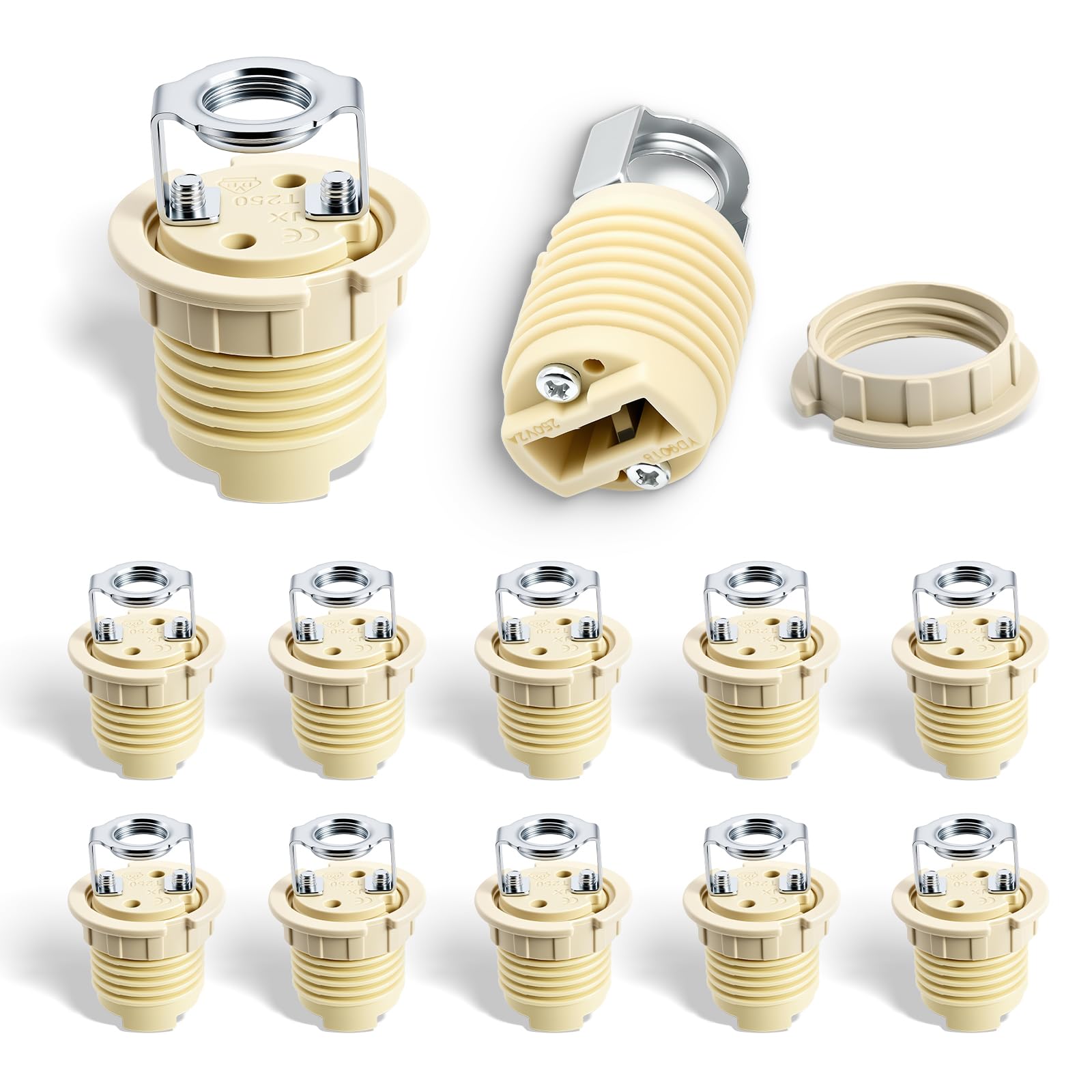 12 Pack G9 Lamp Holders with Metal Bracket - Threaded Ceramic Socket with Ring for G9 LED Halogen Bulbs
