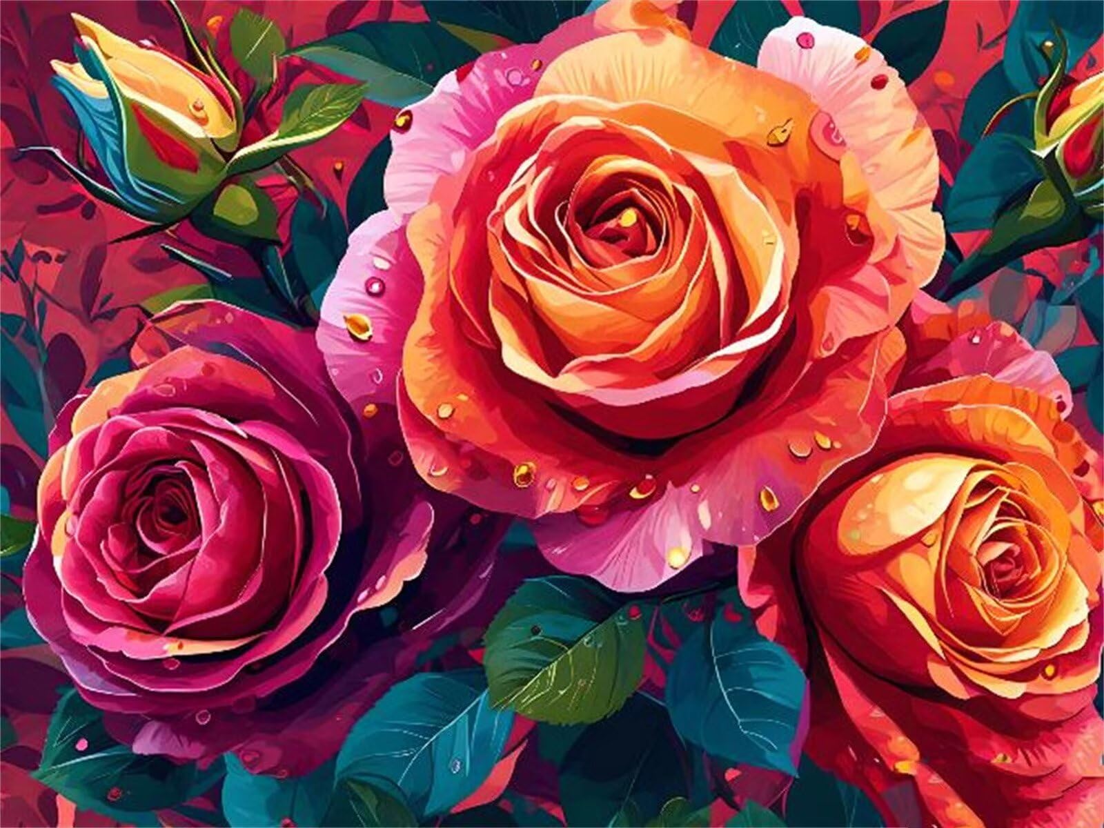 Shozhoo Pintura por Numeros, Rosas Colorido Pintar por Numeros Nniños Kit con Lienzo sin Arrugas, Pinceles y Pintura Acrílica, Manualidades Adultos Cuadros para Pintar por Numeros 80x60cm s-9576